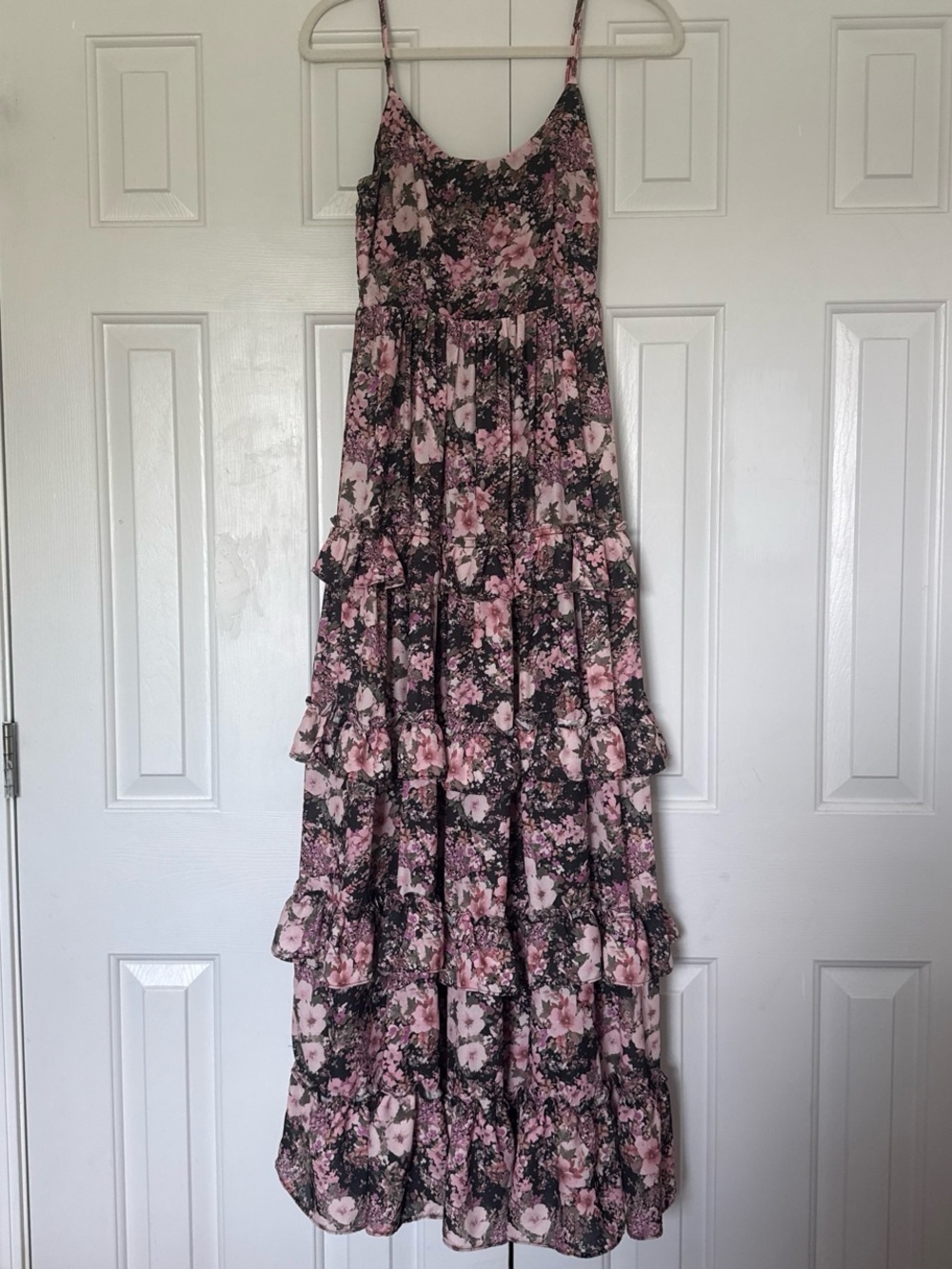 Altar'd State Pink Floral Tiered Maxi Dress
